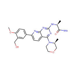 COc1ccc(-c2ccc3c(N4CCOC[C@@H]4C)nc(N[C@@H](C)C(N)=O)nc3n2)cc1CO ZINC000139592259