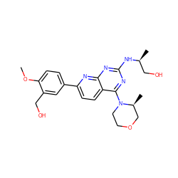 COc1ccc(-c2ccc3c(N4CCOC[C@@H]4C)nc(N[C@@H](C)CO)nc3n2)cc1CO ZINC000139610467