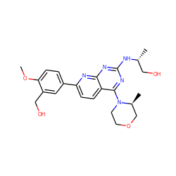 COc1ccc(-c2ccc3c(N4CCOC[C@@H]4C)nc(N[C@H](C)CO)nc3n2)cc1CO ZINC000138840504