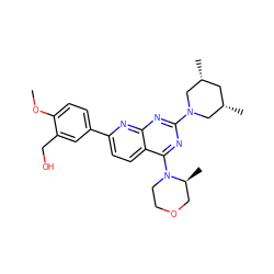 COc1ccc(-c2ccc3c(N4CCOC[C@@H]4C)nc(N4C[C@@H](C)C[C@@H](C)C4)nc3n2)cc1CO ZINC000139113601