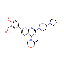 COc1ccc(-c2ccc3c(N4CCOC[C@@H]4C)nc(N4CCC(N5CCCC5)CC4)nc3n2)cc1CO ZINC000138600147