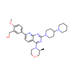 COc1ccc(-c2ccc3c(N4CCOC[C@@H]4C)nc(N4CCC(N5CCCCC5)CC4)nc3n2)cc1CO ZINC000139079173