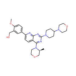 COc1ccc(-c2ccc3c(N4CCOC[C@@H]4C)nc(N4CCC(N5CCOCC5)CC4)nc3n2)cc1CO ZINC000139113324