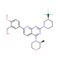 COc1ccc(-c2ccc3c(N4CCOC[C@@H]4C)nc(N4CCC[C@H](C(F)(F)F)C4)nc3n2)cc1CO ZINC000138969951