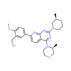 COc1ccc(-c2ccc3c(N4CCOC[C@@H]4C)nc(N4CCC[C@H](C)C4)nc3n2)cc1CO ZINC000138970089