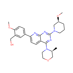 COc1ccc(-c2ccc3c(N4CCOC[C@@H]4C)nc(N4CCC[C@H](OC)C4)nc3n2)cc1CO ZINC000138600282