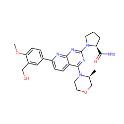 COc1ccc(-c2ccc3c(N4CCOC[C@@H]4C)nc(N4CCC[C@H]4C(N)=O)nc3n2)cc1CO ZINC000144824108