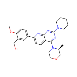 COc1ccc(-c2ccc3c(N4CCOC[C@@H]4C)nc(N4CCCCC4)nc3n2)cc1CO ZINC000138935013