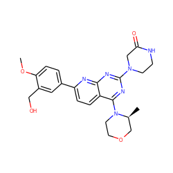 COc1ccc(-c2ccc3c(N4CCOC[C@@H]4C)nc(N4CCNC(=O)C4)nc3n2)cc1CO ZINC000138869525