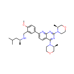 COc1ccc(-c2ccc3c(N4CCOC[C@@H]4C)nc(N4CCOC[C@@H]4C)nc3n2)cc1CN[C@@H](C)CC(C)C ZINC000139418657