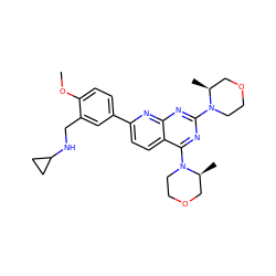 COc1ccc(-c2ccc3c(N4CCOC[C@@H]4C)nc(N4CCOC[C@@H]4C)nc3n2)cc1CNC1CC1 ZINC000139430931