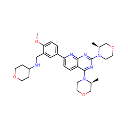 COc1ccc(-c2ccc3c(N4CCOC[C@@H]4C)nc(N4CCOC[C@@H]4C)nc3n2)cc1CNC1CCOCC1 ZINC000139436489