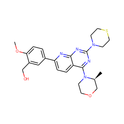 COc1ccc(-c2ccc3c(N4CCOC[C@@H]4C)nc(N4CCSCC4)nc3n2)cc1CO ZINC000138869777