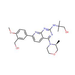 COc1ccc(-c2ccc3c(N4CCOC[C@@H]4C)nc(NC(C)(C)CO)nc3n2)cc1CO ZINC000138841119