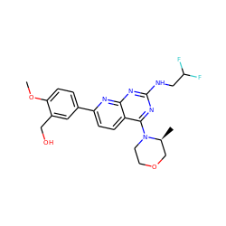 COc1ccc(-c2ccc3c(N4CCOC[C@@H]4C)nc(NCC(F)F)nc3n2)cc1CO ZINC000138840759