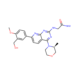 COc1ccc(-c2ccc3c(N4CCOC[C@@H]4C)nc(NCC(N)=O)nc3n2)cc1CO ZINC000139549252