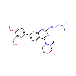 COc1ccc(-c2ccc3c(N4CCOC[C@@H]4C)nc(NCCN(C)C)nc3n2)cc1CO ZINC000138840989