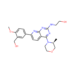 COc1ccc(-c2ccc3c(N4CCOC[C@@H]4C)nc(NCCO)nc3n2)cc1CO ZINC000168979714