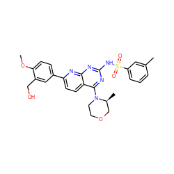 COc1ccc(-c2ccc3c(N4CCOC[C@@H]4C)nc(NS(=O)(=O)c4cccc(C)c4)nc3n2)cc1CO ZINC000139612145