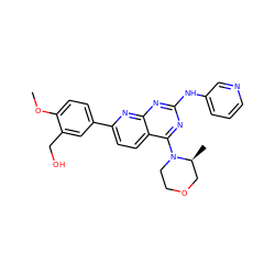 COc1ccc(-c2ccc3c(N4CCOC[C@@H]4C)nc(Nc4cccnc4)nc3n2)cc1CO ZINC000139009694