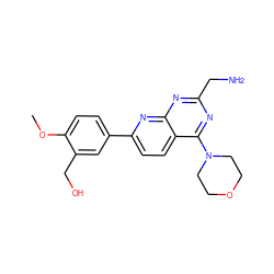 COc1ccc(-c2ccc3c(N4CCOCC4)nc(CN)nc3n2)cc1CO ZINC000205170969