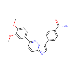 COc1ccc(-c2ccc3ncc(-c4ccc(C(N)=O)cc4)n3n2)cc1OC ZINC000140709561