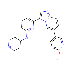 COc1ccc(-c2ccc3ncc(-c4cccc(NC5CCNCC5)n4)n3c2)cn1 ZINC000029044940