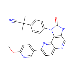 COc1ccc(-c2ccc3ncc4[nH]c(=O)n(-c5ccc(C(C)(C)C#N)cc5)c4c3n2)cn1 ZINC000118540644