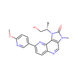 COc1ccc(-c2ccc3ncc4c(c3n2)n([C@@H](C)CO)c(=O)n4C)cn1 ZINC000118535959