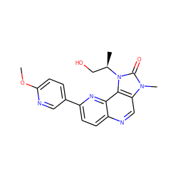 COc1ccc(-c2ccc3ncc4c(c3n2)n([C@H](C)CO)c(=O)n4C)cn1 ZINC000118527883