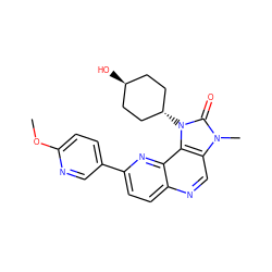 COc1ccc(-c2ccc3ncc4c(c3n2)n([C@H]2CC[C@H](O)CC2)c(=O)n4C)cn1 ZINC000261165425