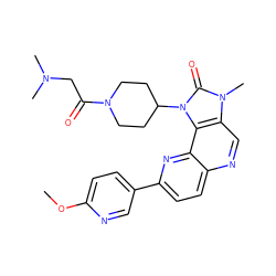 COc1ccc(-c2ccc3ncc4c(c3n2)n(C2CCN(C(=O)CN(C)C)CC2)c(=O)n4C)cn1 ZINC000118535087