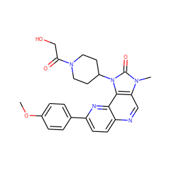 COc1ccc(-c2ccc3ncc4c(c3n2)n(C2CCN(C(=O)CO)CC2)c(=O)n4C)cc1 ZINC000118541973