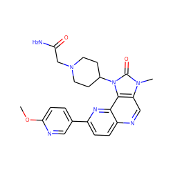 COc1ccc(-c2ccc3ncc4c(c3n2)n(C2CCN(CC(N)=O)CC2)c(=O)n4C)cn1 ZINC000118531617