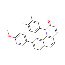 COc1ccc(-c2ccc3ncc4ccc(=O)n(-c5ccc(F)c(C)c5)c4c3c2)cn1 ZINC000071296746