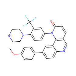 COc1ccc(-c2ccc3ncc4ccc(=O)n(-c5ccc(N6CCNCC6)c(C(F)(F)F)c5)c4c3c2)cc1 ZINC000064548639