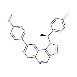 COc1ccc(-c2ccc3ncc4nnn([C@@H](C)c5ccc(F)cc5)c4c3c2)cc1 ZINC001772579387