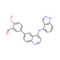 COc1ccc(-c2ccc3nccc(Nc4cccc5[nH]ncc45)c3c2)cc1C=O ZINC000143118439