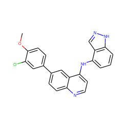 COc1ccc(-c2ccc3nccc(Nc4cccc5[nH]ncc45)c3c2)cc1Cl ZINC000143074446