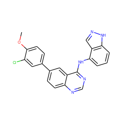 COc1ccc(-c2ccc3ncnc(Nc4cccc5[nH]ncc45)c3c2)cc1Cl ZINC000143266096