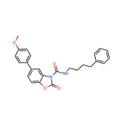 COc1ccc(-c2ccc3oc(=O)n(C(=O)NCCCCc4ccccc4)c3c2)cc1 ZINC000653779741