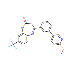 COc1ccc(-c2cccc(C3=Nc4cc(C)c(C(F)(F)F)cc4NC(=O)C3)c2)cn1 ZINC000101383278