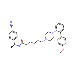 COc1ccc(-c2ccccc2N2CCN(CCCCCC(=O)N[C@@H](C)c3ccc(C#N)cc3)CC2)cc1 ZINC001772611645