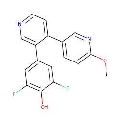 COc1ccc(-c2ccncc2-c2cc(F)c(O)c(F)c2)cn1 ZINC000473090244