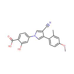 COc1ccc(-c2cn(-c3ccc(C(=O)O)c(O)c3)cc2C#N)c(C)c1 ZINC000200832378