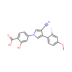 COc1ccc(-c2cn(-c3ccc(C(=O)O)c(O)c3)cc2C#N)c(F)c1 ZINC000200833946