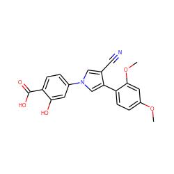 COc1ccc(-c2cn(-c3ccc(C(=O)O)c(O)c3)cc2C#N)c(OC)c1 ZINC000200840811