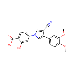 COc1ccc(-c2cn(-c3ccc(C(=O)O)c(O)c3)cc2C#N)cc1OC ZINC000200837702