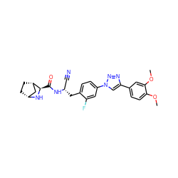 COc1ccc(-c2cn(-c3ccc(C[C@@H](C#N)NC(=O)[C@H]4N[C@@H]5CC[C@H]4C5)c(F)c3)nn2)cc1OC ZINC000220466080