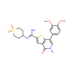 COc1ccc(-c2cn(C)c(=O)c3cc(/C(N)=N/C4CCS(=O)(=O)CC4)sc23)cc1OC ZINC000653689982